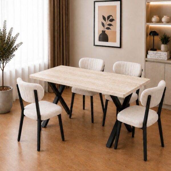 BAMBEDS MOBİLYA 60x120 Yemek Masası Mutfak Masası 4 Kişilik Masa Sandalye Takımı Elma Sandalye
