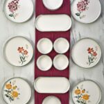 Kitchen Life 14 Parça 6 Kişilik Flowers Stackable Kahvaltı Takımı - Lüx Kahvaltılık Sunum Seti Tabağı