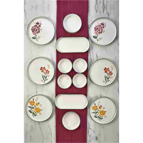 Kitchen Life 14 Parça 6 Kişilik Flowers Stackable Kahvaltı Takımı - Lüx Kahvaltılık Sunum Seti Tabağı