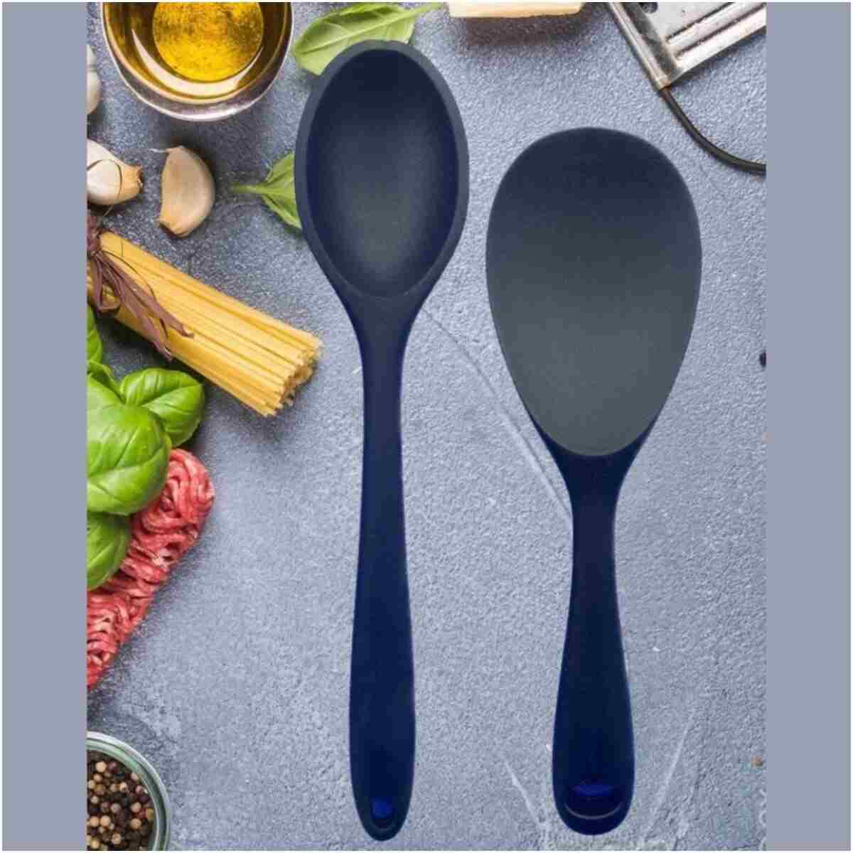 Multiamo İvory Sert Uçlu Isıya Dayanıklı Yanmaz Yapışmaz Silikon Uzun Kaşık 28 Cm + Kısa Kaşık 22 Cm / 2 Adet - Görsel 2
