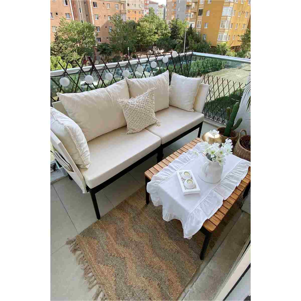 Limni Home Mini Multilounge Bahçe Balkon Mobilyasi, Şezlong, Krem - Görsel 11