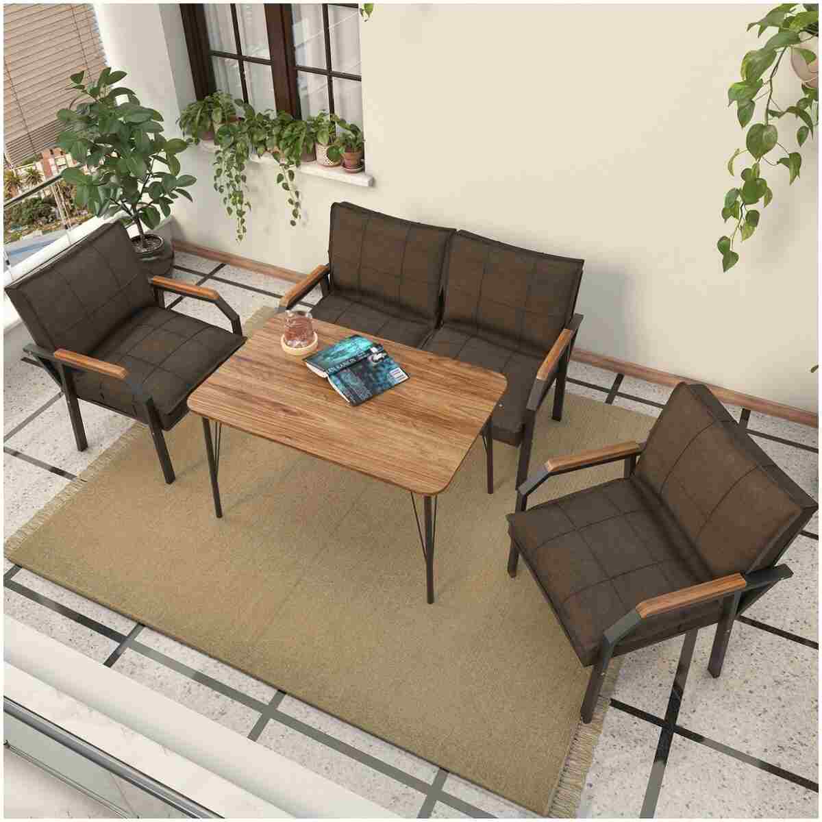 Mygusi Hayal Balkon, Bahçe, Cafe, Metal Kanepe Koltuk Takımı , Bahçe Mobilyası, 60x90 Masalı - 211 Antrasit - Görsel 9