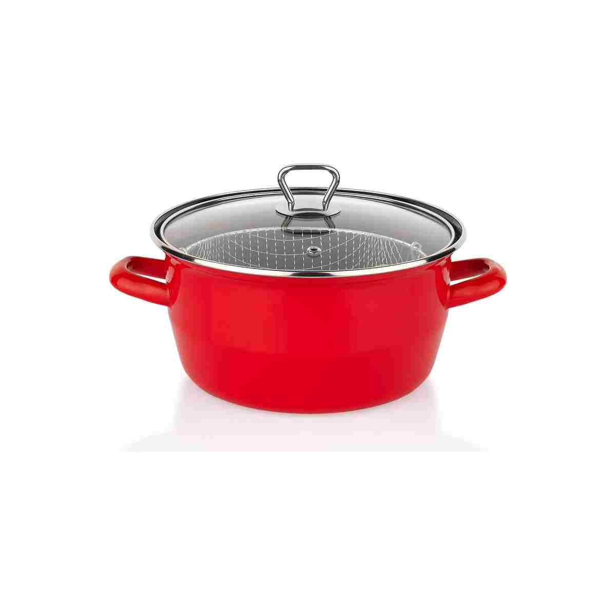 Schafer Fry Çıtır Kızartma Tenceresi 22 Cm 3 Parça-Kırmızı - Görsel 10