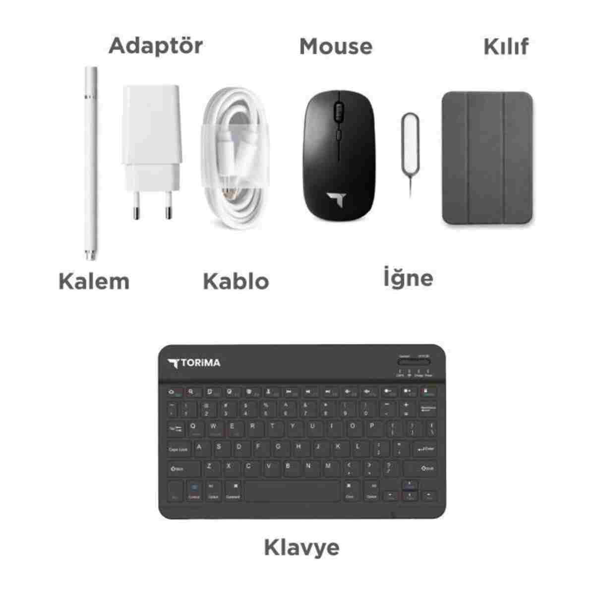 Torima Android Tablet Kalem Klavye Mouse Full Set SIM Kartlı BTK Kayıtlı 10.1 İnç T17 Pro Max Gümüş - Görsel 5