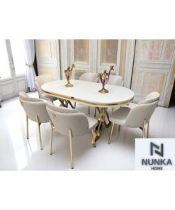 Alternative view of NUNKA HOME Arya Gold Line Krem Serisi +6 Sandalyeli Mdf Lak Panel Beyaz Masa Takımı