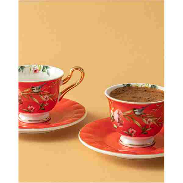 English Home Vanilla Porselen 2'li Kahve Fincan Takımı 90 Ml Kırmızı