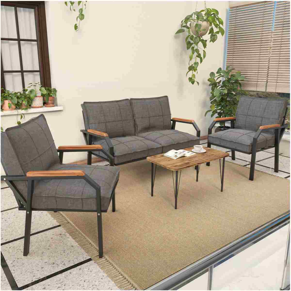 Mygusi Hayal Balkon, Bahçe, Cafe, Metal Kanepe Koltuk Takımı , Bahçe Mobilyası, 211 Sehpalı - Krem - Görsel 8