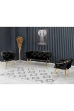 Rozexi Balon Çay Seti Takımı Koltuk Takımı Oturma Odası Kafe Antre Hol Ofis 2+1+1 Gold Metal - Görsel 6