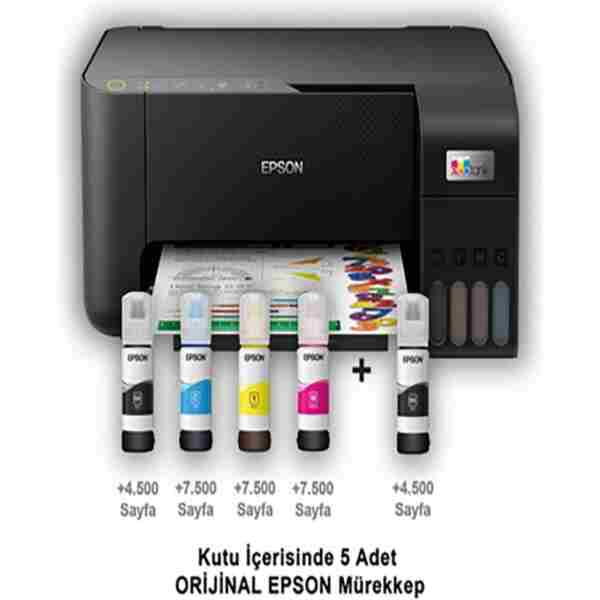 EPSON A4 Renkli L3250 Yazıcı Tarayıcı Fotokopi Usb 2.0,kablosuz Tanklı+ Siyah Mürekkep hediye