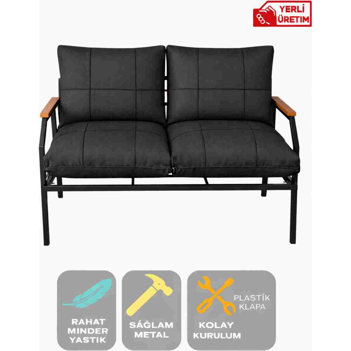 UFUK HOME 2'li Koltuk Bahçe Mobilyası Bahçe Takımı Metal Balkon Takımı Çay Seti - Görsel 2