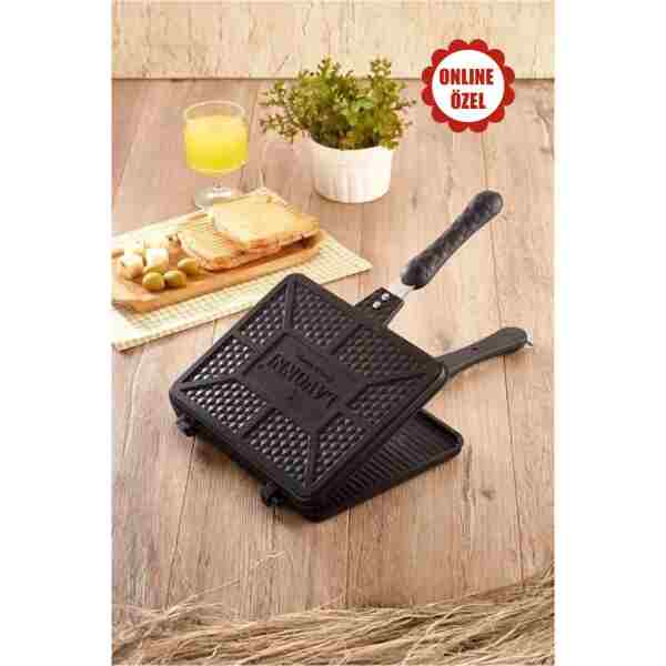 LAVONNI Tostmatik Döküm Granit Ocak Üstü El Tost Makinesi 26x20 cm | Yapışmaz Izgara & Tost Tavası | Maxi Boy Kahvaltılık & Izgara Tava