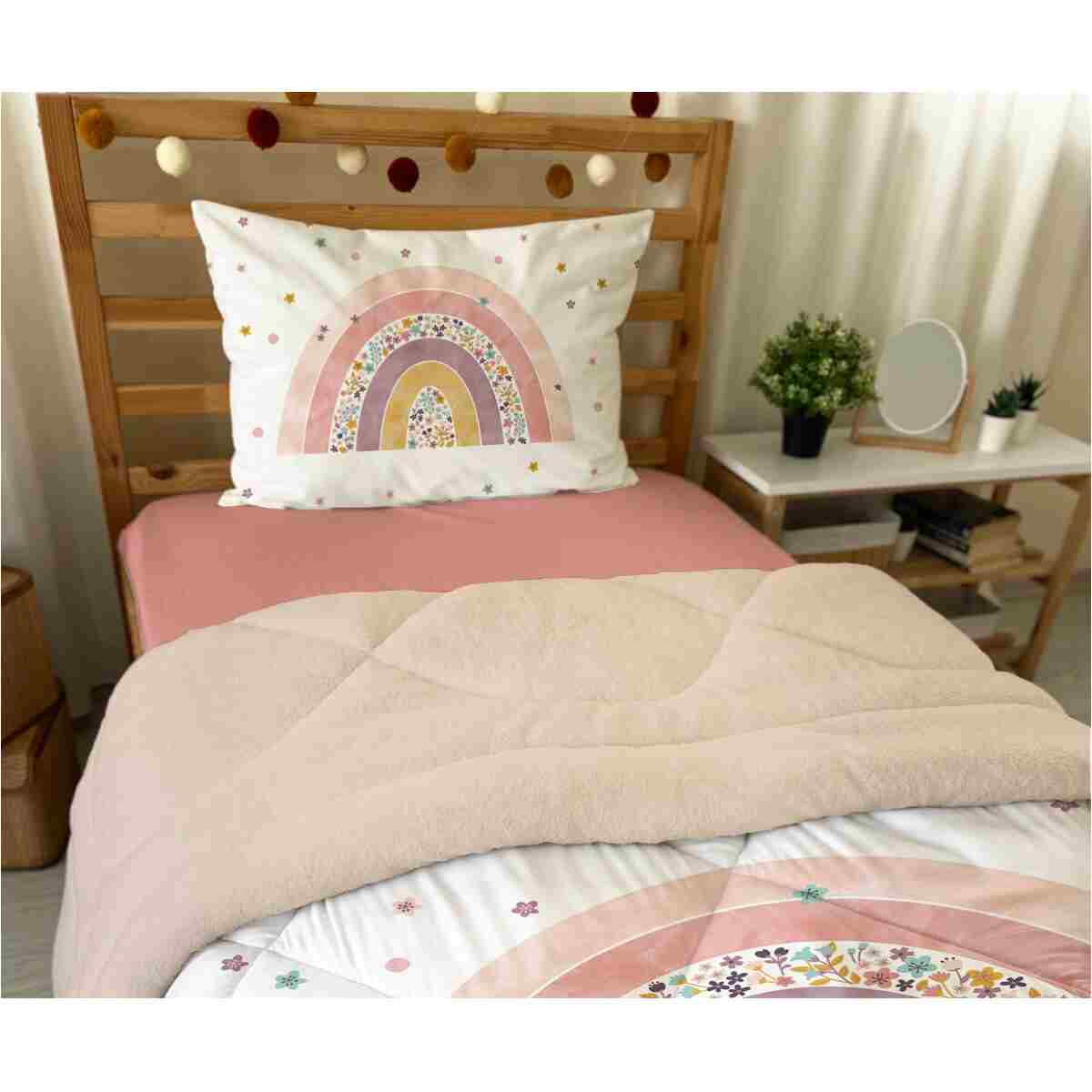 Evmila Gökkuşağı ve Kır Çiçeği Desenli Tek Kişilik 160x220 Cm Welsoft Çift Taraflı Yorgan Ve Uyku Seti - Görsel 9