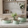 Bonera Emaye Vintage Güveç 6 Parça Tencere Seti 16-20-22 cm - Gri - Granit İç Kaplama