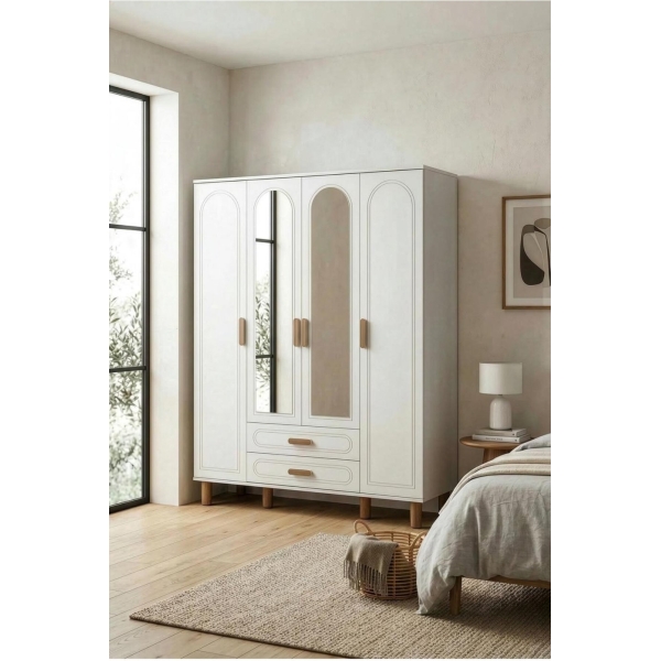 İNDEPPO BOHEM 4 KAPAKLI 2 ÇEKMECELİ GARDIROP (160 CM - AYTAŞI)