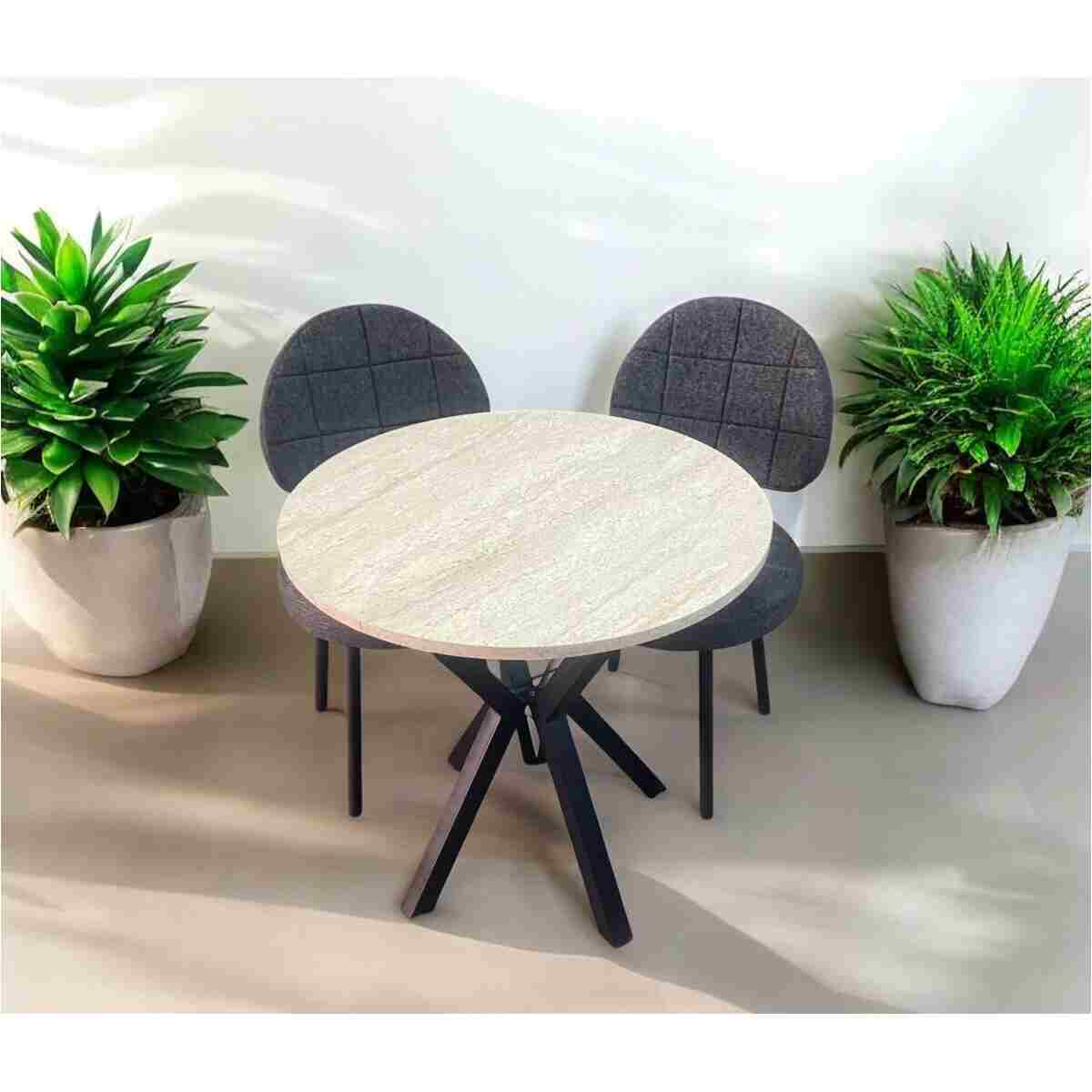 BAMBEDS MOBİLYA Bambeds Mobilya 70x70 Trevertan Yuvarlak Balkon Masa Ahtapot Ayak Armut Keten Sandalye 2 Adet - Görsel 8