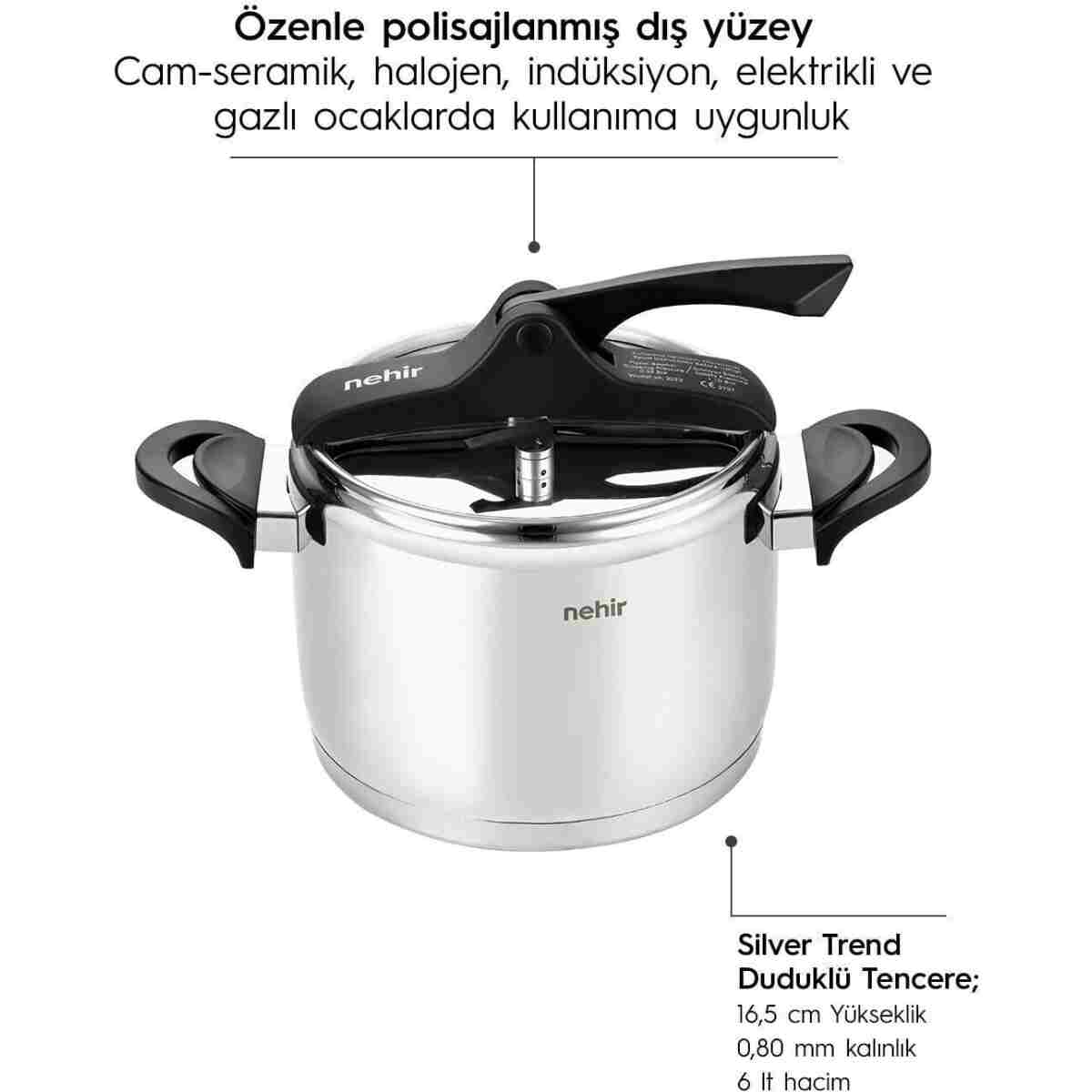 Nehir Silver Trend Paslanmaz Çelik 6 Litre Düdüklü Tencere - Görsel 9