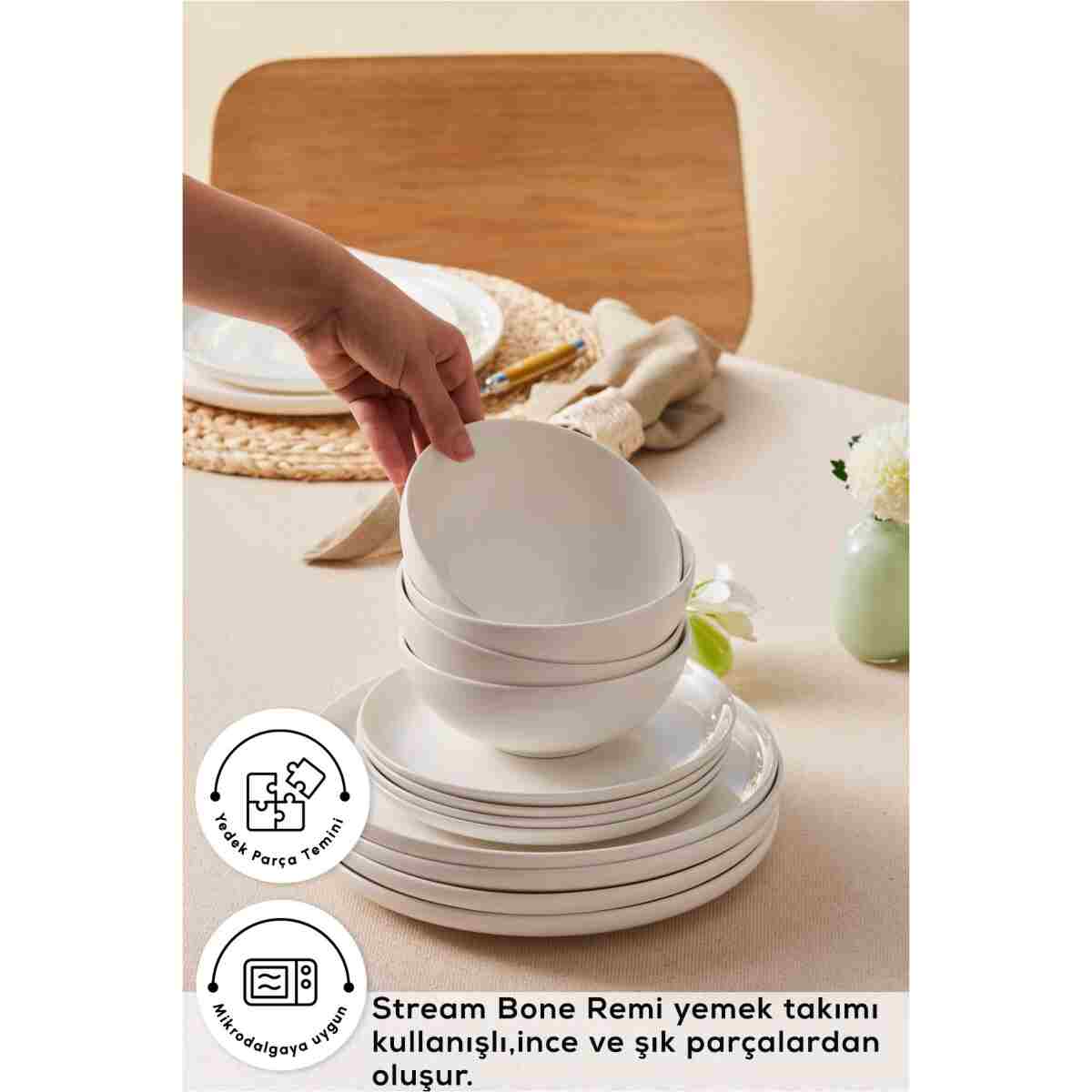 Karaca Stream Bone Remi 18 Parça 6 Kişilik Yemek Takımı - Görsel 7