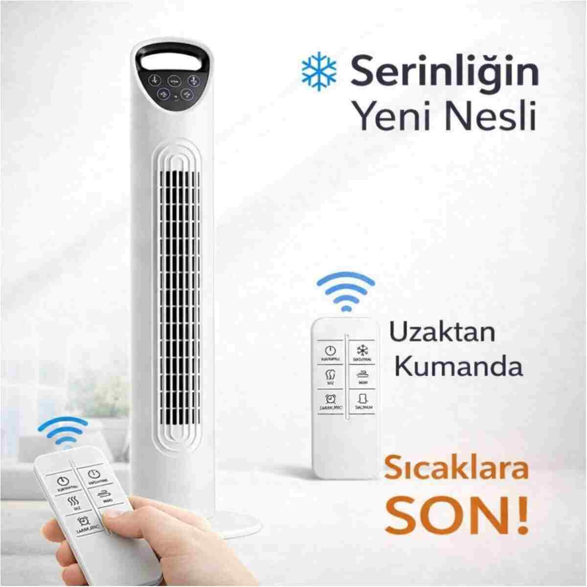 SMAYLİNG Sessiz Kule Vantilatör 80cm Uzaktan Kumandalı, 3 Hızlı, Salınımlı, Taşınabilir Fan - Görsel 7