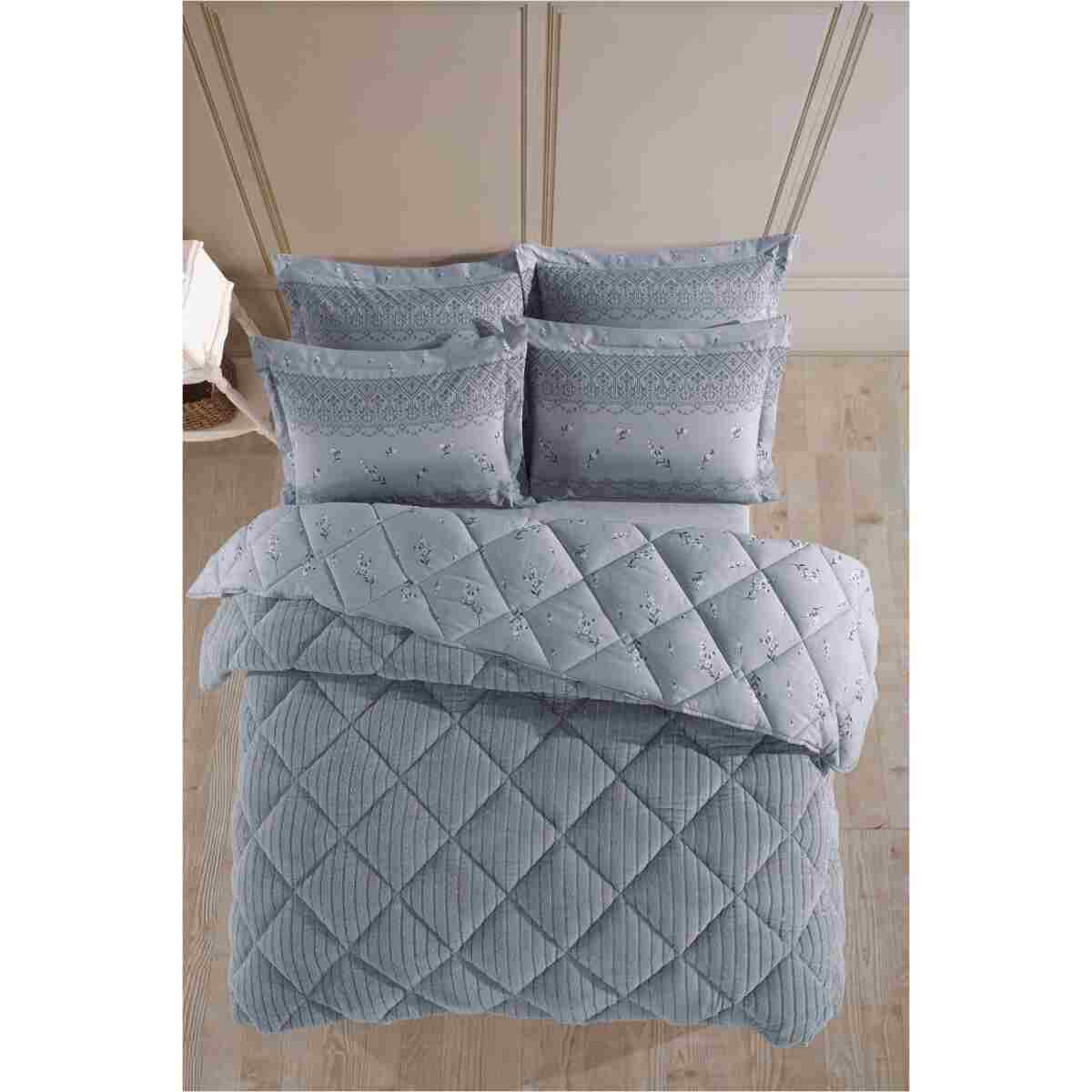 Otelonia Striped Jakarlı Wellsoft Çift Kişilik Uyku Seti Lastikli Çarşaflı 4 Parça - Görsel 14