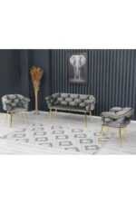 Rozexi Balon Çay Seti Takımı Koltuk Takımı Oturma Odası Kafe Antre Hol Ofis 2+1+1 Gold Metal - Görsel 7