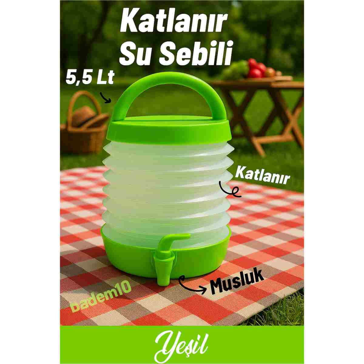 Badem10 Akordiyonlu Su Sebili Meşrubat İçecek Kabı Bidonu Damacana Katlanabilir Musluklu Körüklü 5.5 Litre T - Görsel 9