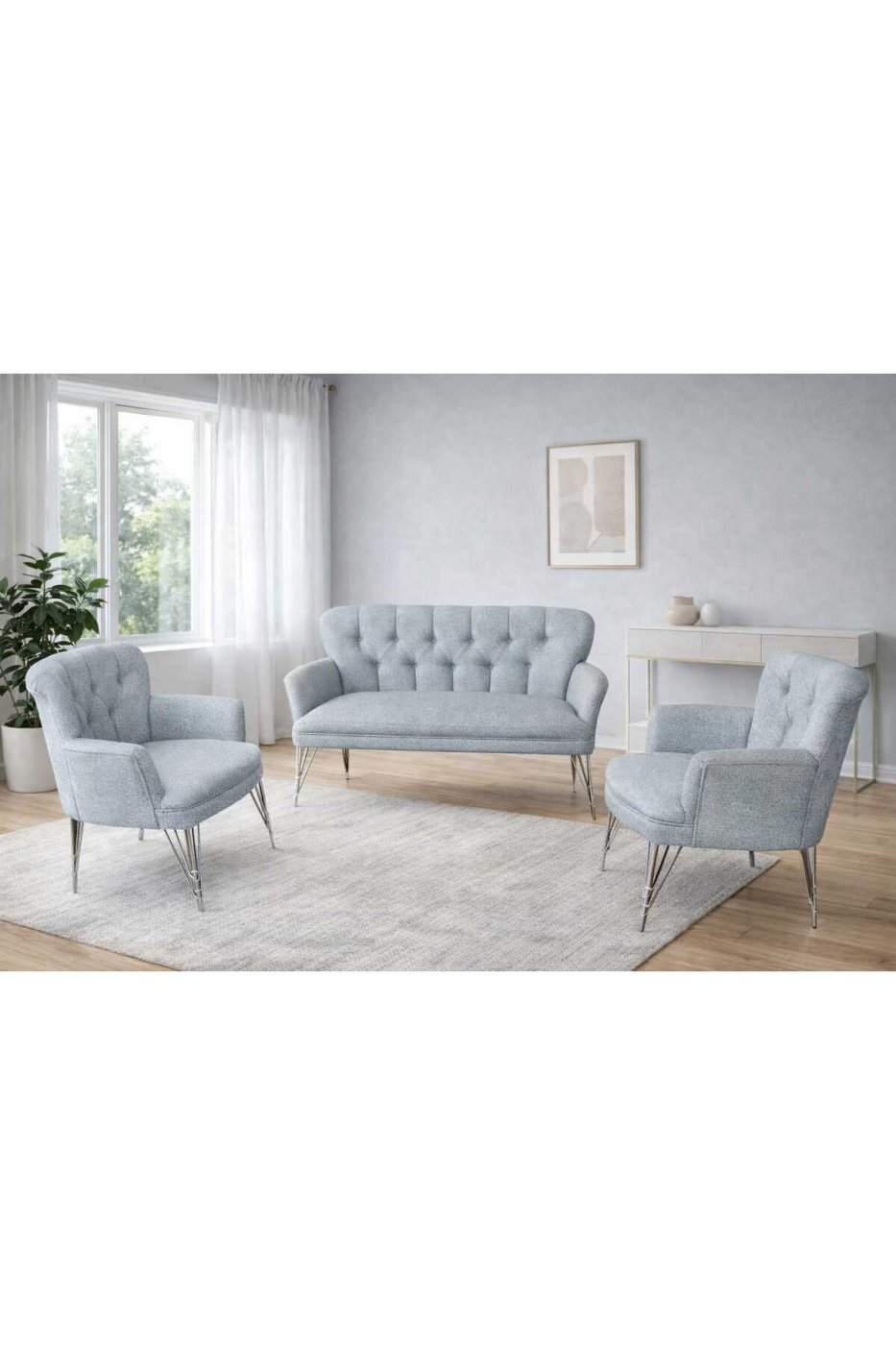 9040e9eb1265cadf9c5218bbb72fc94b İdeal Pufy Kollu çay seti Balkon Ofis Koltuk Takımı Metal Krom Ayaklı - Görsel 1