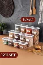 Vienev Beyaz Serigrafi Etiketli Kare Erzak Saklama Kabı 12'li Set 4x(0,55 LİTRE, 1,2 LİTRE, 1,75 LİTRE) - Görsel 10