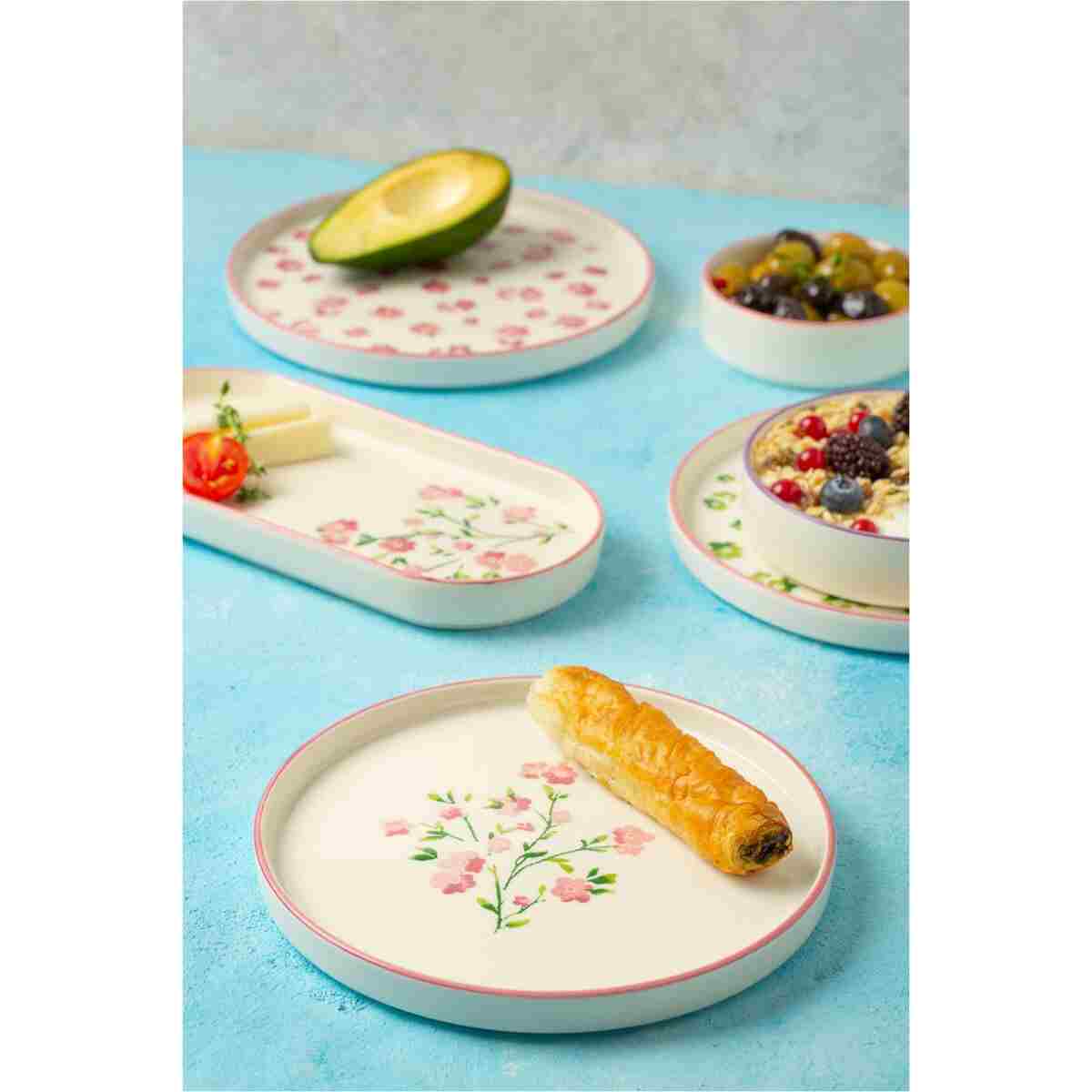 Kevin Seramik 14 Parça 6 Kişilik Berthe Çiçek Tasarımlı Stackable Kahvaltı Takımı& Kahvaltı Seti - Görsel 9