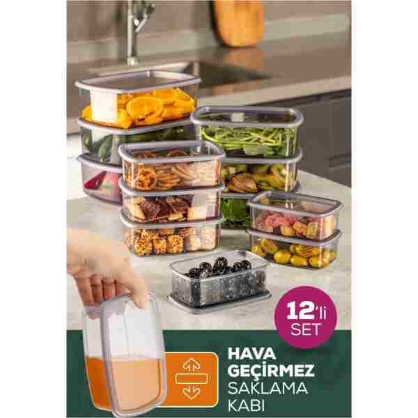 Vienev 12'li Hava Geçirmez Saklama Kabı Seti Antrasit 3x(250-500-750-1200 ML)