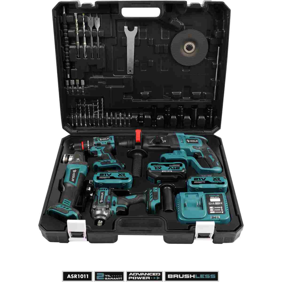 ASSUR PLUS 21V Darbeli Kömürsüz Kırıcı Delici Hilti & Taşlama & Matkap & Somun Sıkma Sökme 4'lü Set - Görsel 3