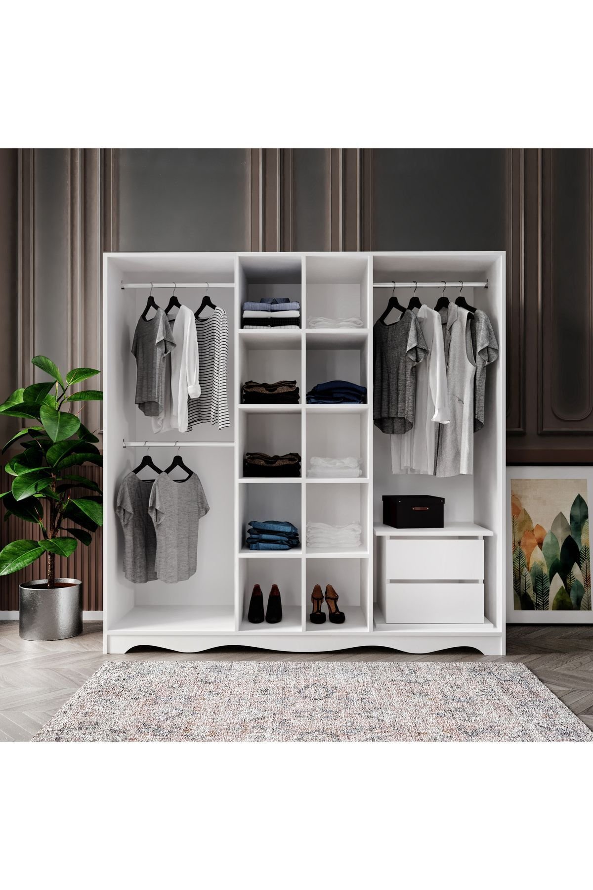 KZNMOB HOME Free 6 Kapaklı 2 Çekmeceli Modern Modüler Gardırop, Elbise Dolabı - Tamamı 1. Kalite Mdf - Görsel 7