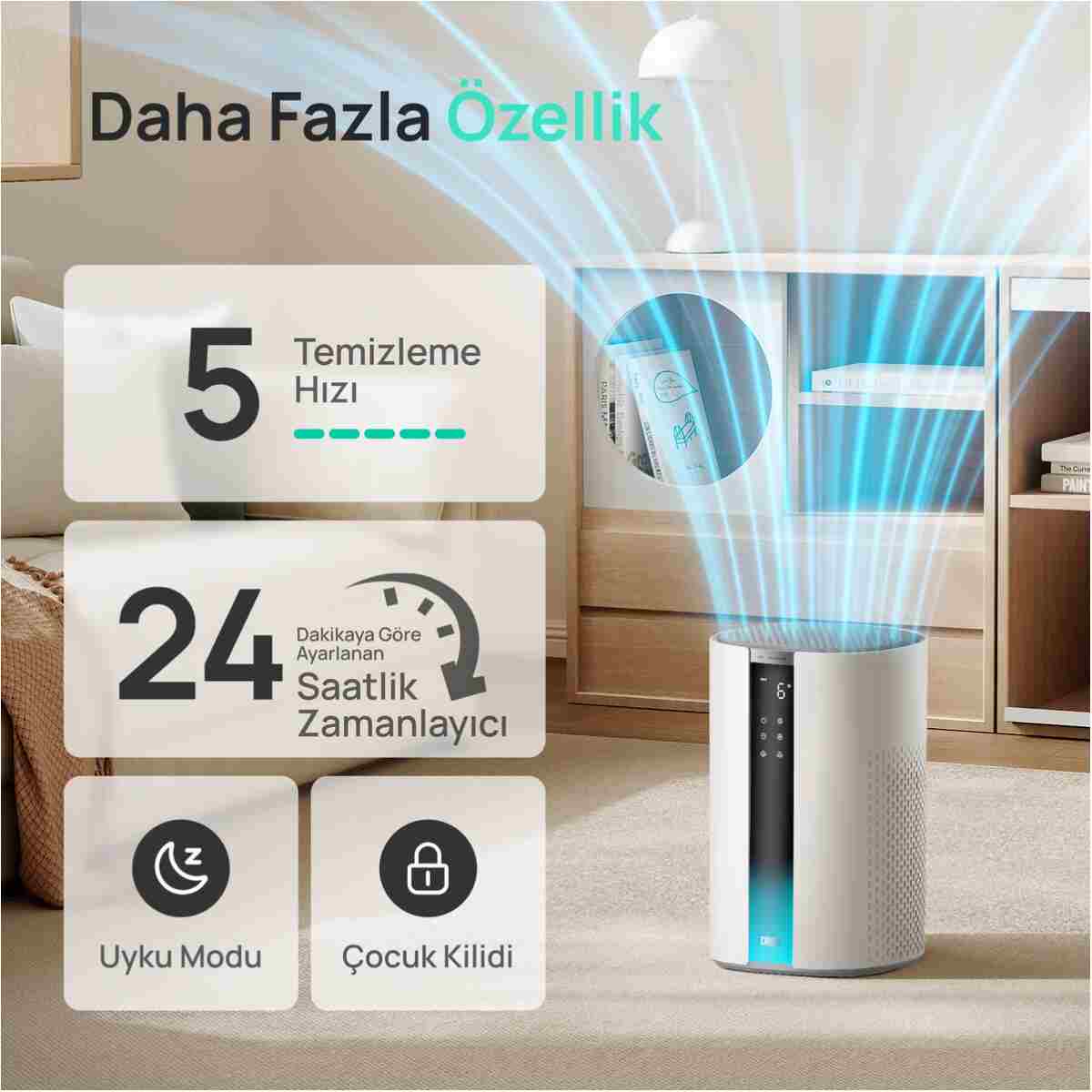 DREO Air Purifier 337S Akıllı Hava Temizleyici, 3 Aşamalı HEPA Filtre, PM2.5 Sensör, LED Ekran Beyaz - Görsel 14