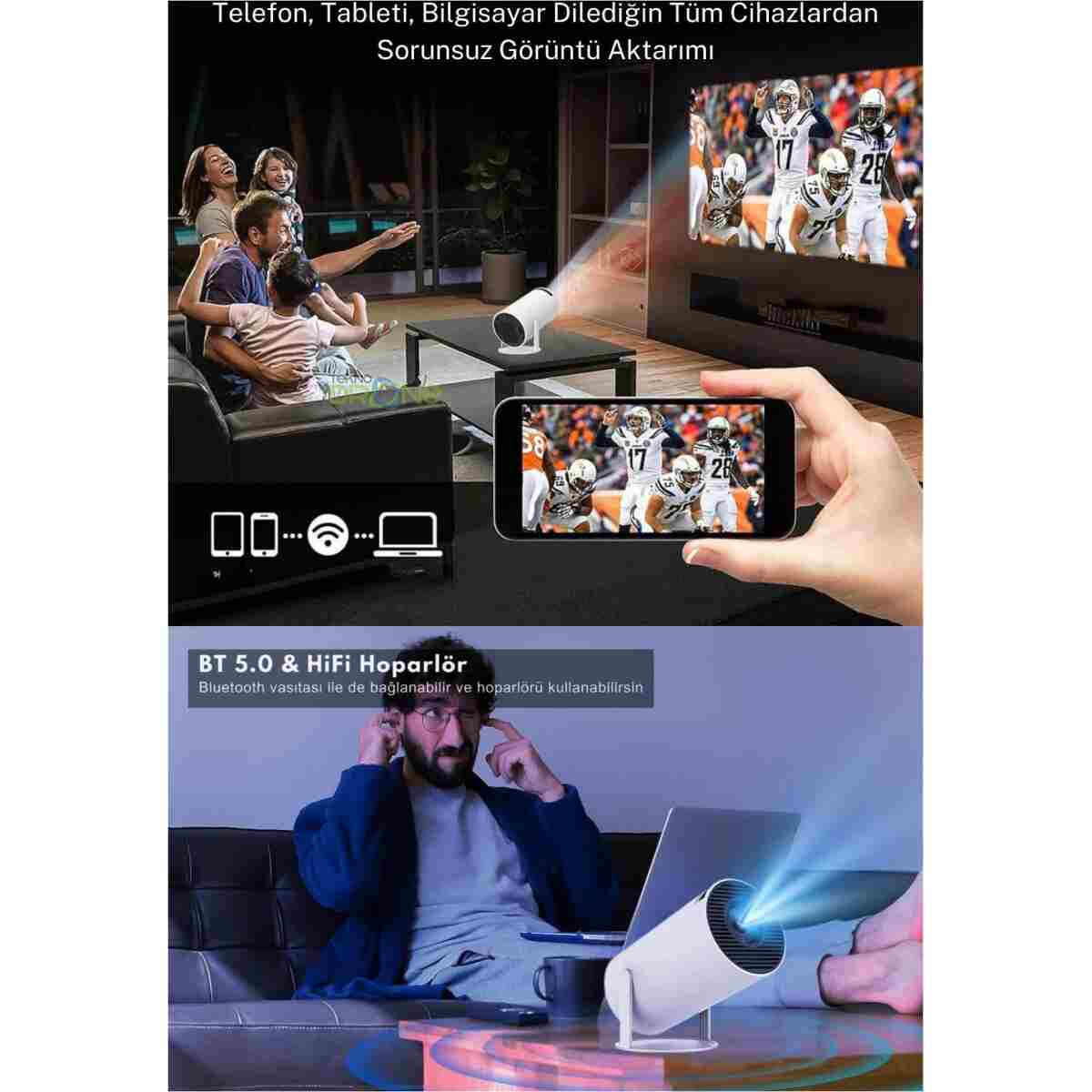 Teknodrone Taşınabilir Android Projeksiyon En Güncel Versiyon Wifi Destekli Akıllı Sinema Projektör Ultra Hd - Görsel 2