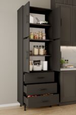 AEKA AE-3020 Irmak Beyaz 4 Kapaklı Çok Amaçlı Dolap 3 Çekmeceli Raflı Mutfak Kiler Banyo 195x63x35 Çok Amaçlı Dolap - Görsel 8
