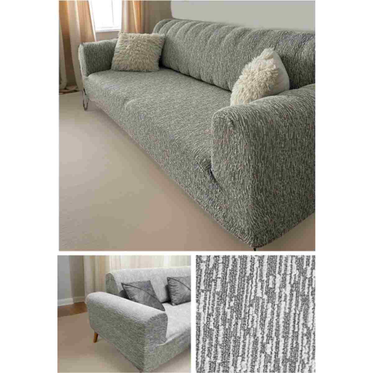 Gerbera Home Collection Jakarlı Ağaç Kabuğu Koltuk Örtüsü Takımı 3+2+1+1 Bej Renk - Görsel 8