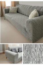 Gerbera Home Collection Jakarlı Ağaç Kabuğu Koltuk Örtüsü Takımı 3+2+1+1 Bej Renk - Görsel 8