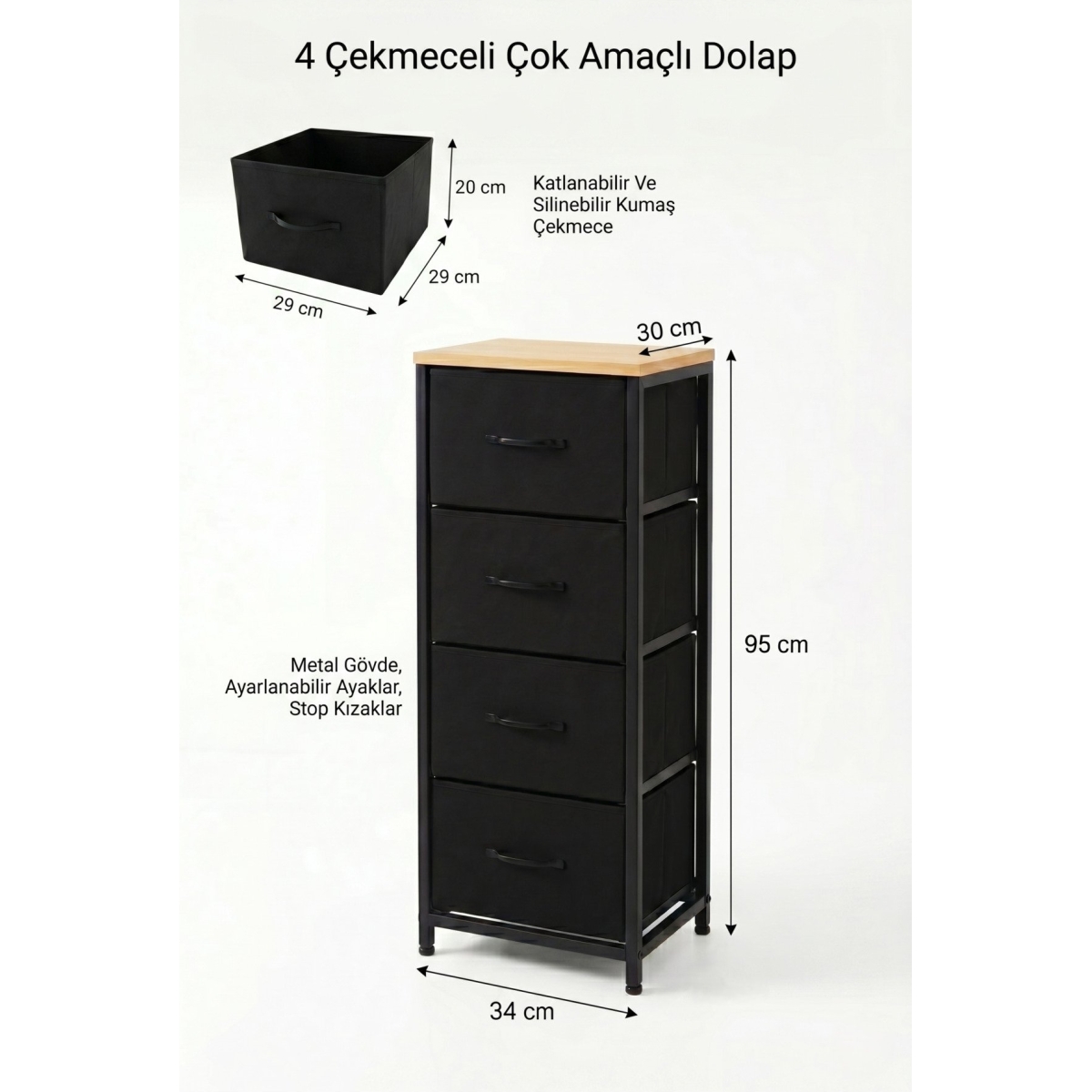 miyuhome 4 Çekmeceli Metal Şifonyer Çok Amaçlı Dolap Çocuk 0dası Organizer Çekmeceli Düzenleyici - Görsel 10