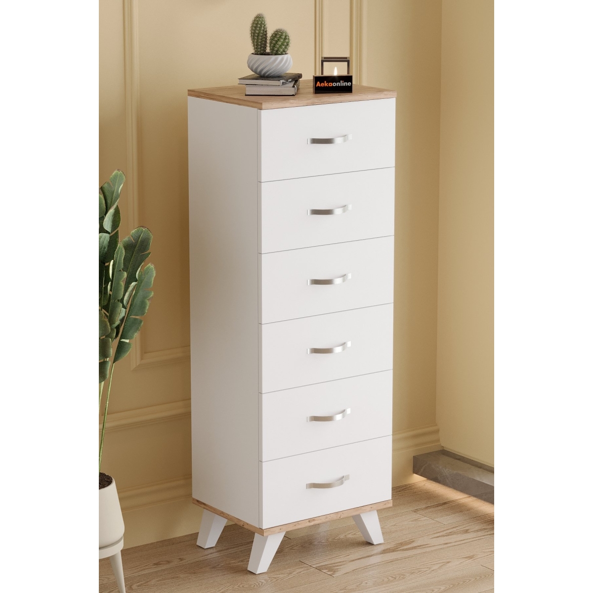 AEKA AE-3038 Belinda 6 Çekmeceli Beyaz Çam Şifonyer Komodin 132*45*36 cm - Görsel 8