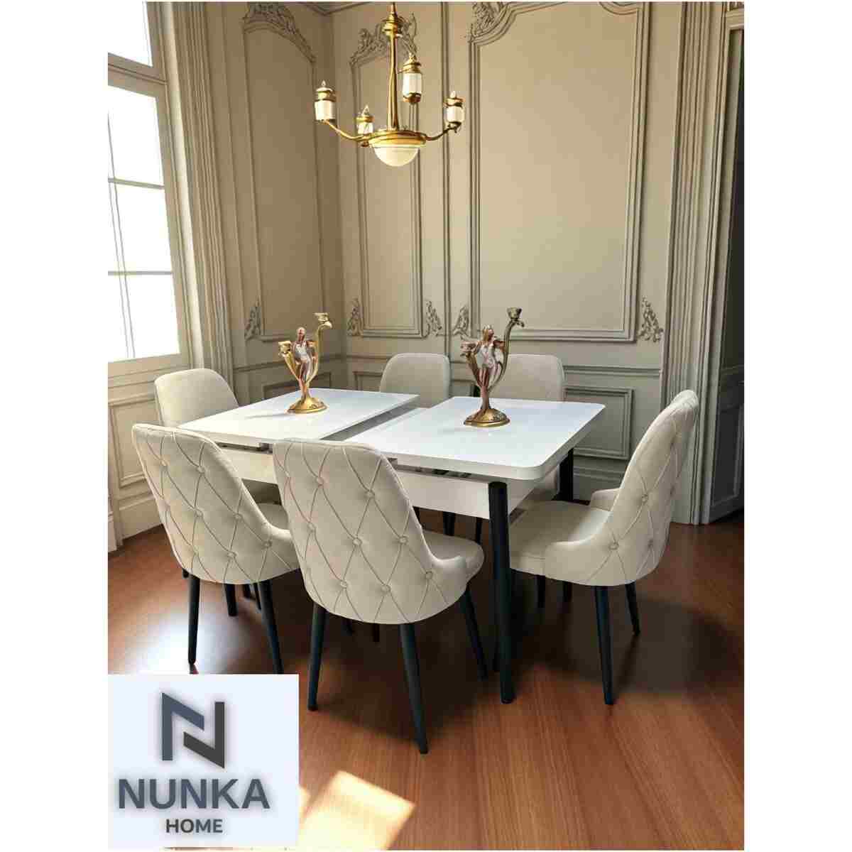 NUNKA HOME Şato Serisi Mutfak ve Salon Yemek Masası Takımı +6 Sandalyeli Krem Modern ve Şık Tasarım - Görsel 3
