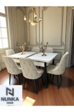 NUNKA HOME Şato Serisi Mutfak ve Salon Yemek Masası Takımı +6 Sandalyeli Krem Modern ve Şık Tasarım - Görsel 3