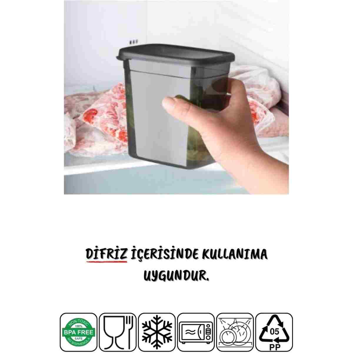Nandy Home 6 Adet Jumbo Boy Dikdörtgen Saklama Kabı 2000 Ml Antrasit - Görsel 3
