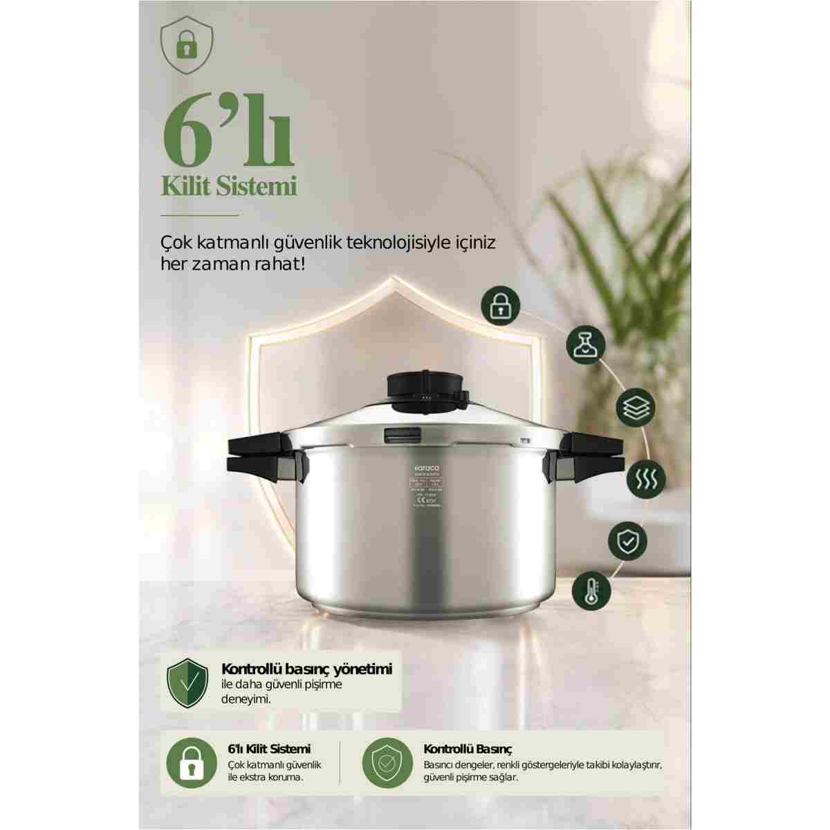 Karaca Quick And Safe Indüksiyon Tabanlı Düdüklü Tencere 7 Litre - Görsel 10