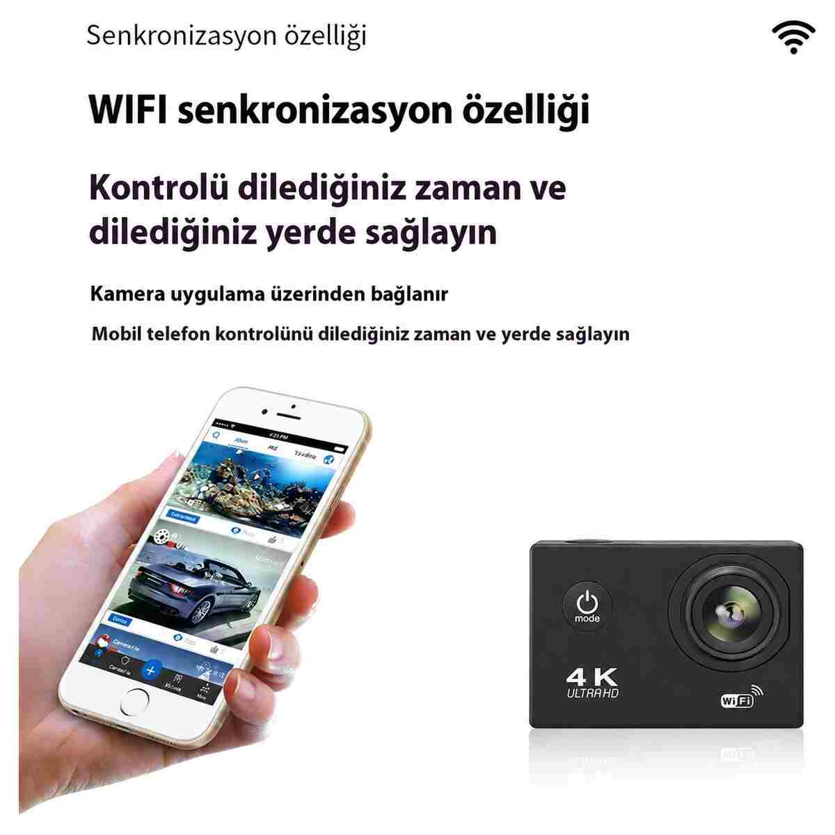 Teknomila 4k Ultra Hd 170 Derece Wifi Li Aksiyon Kamera Full Aparat - Görsel 7