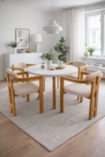 weltwood 4 Kişilik Butterfly Yemek Masası ve 4 İskandinav Sandalye | 103 cm Çap MDF Masa Tablası | %100 Ham Kayın Ağacından Malzeme - Görsel 11