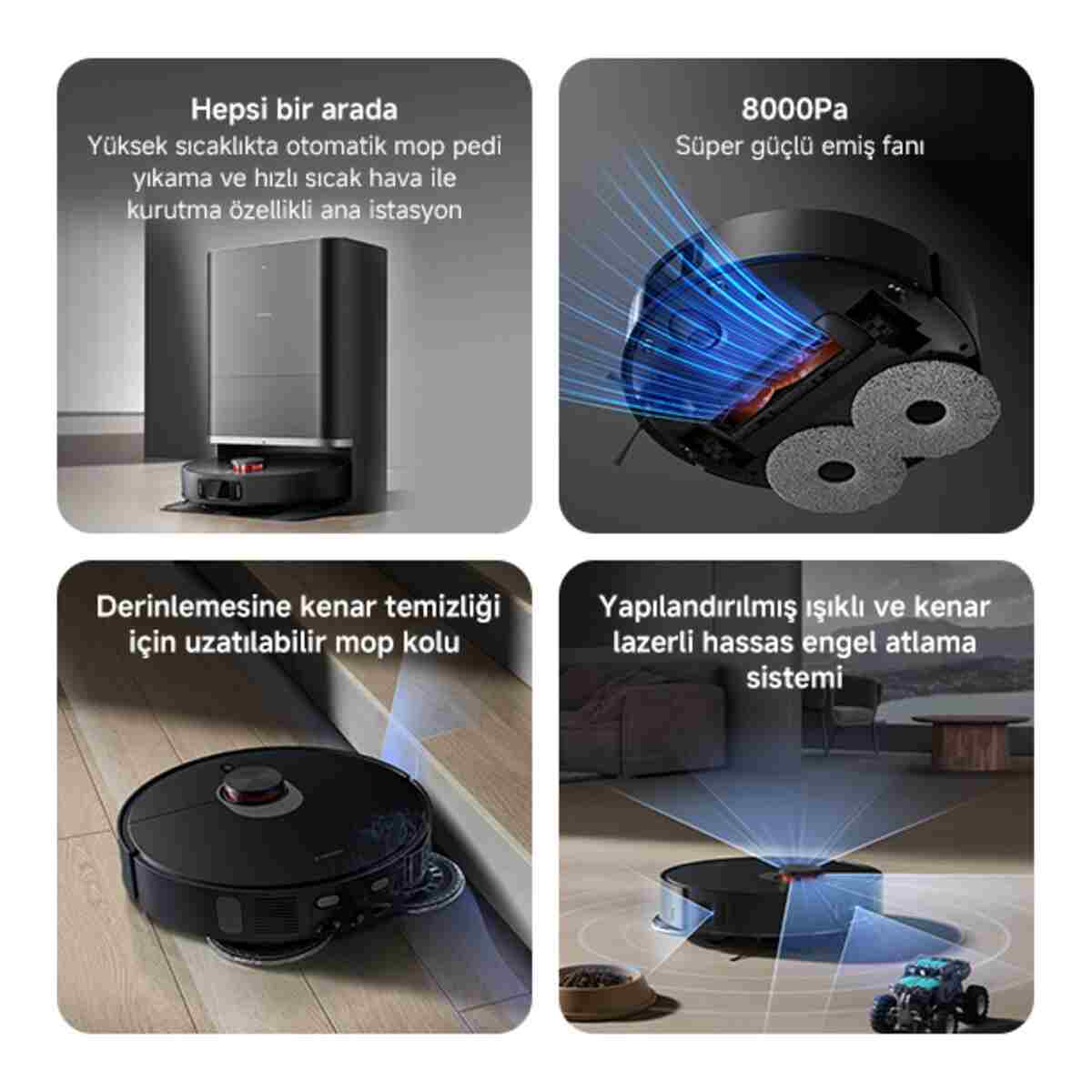 Robot Vacuum X20 Max Akıllı Robot Süpürge ve Mop - 8000Pa Siyah(Xiaomi Türkiye Garantili) - Görsel 10