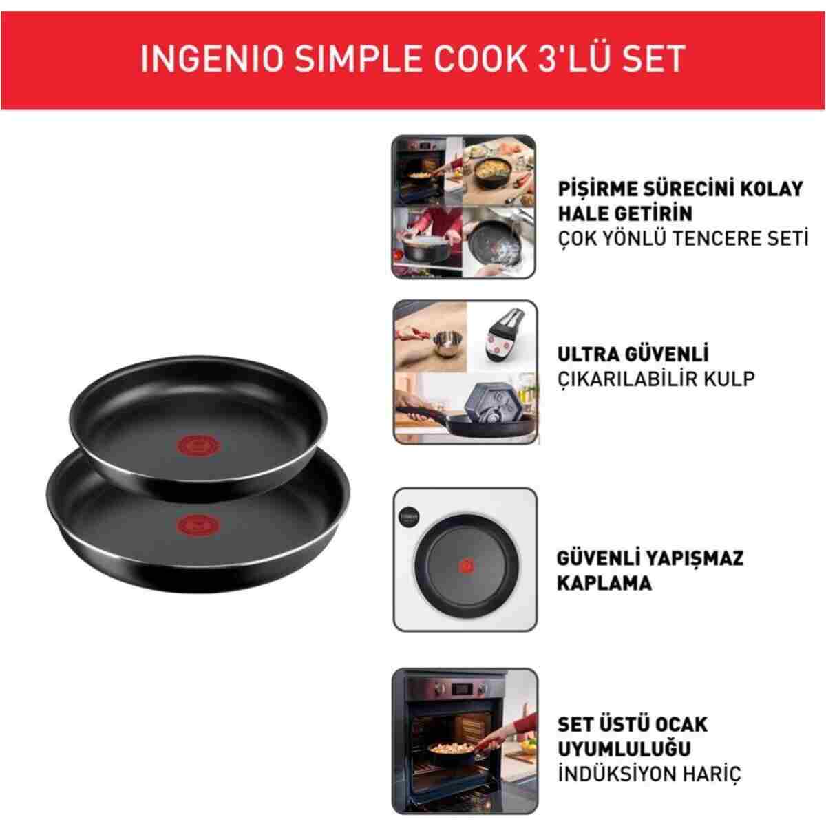 TEFAL Titanyum Ingenio Simple Cook 1X Küçük Set - 3 Parça - Görsel 3