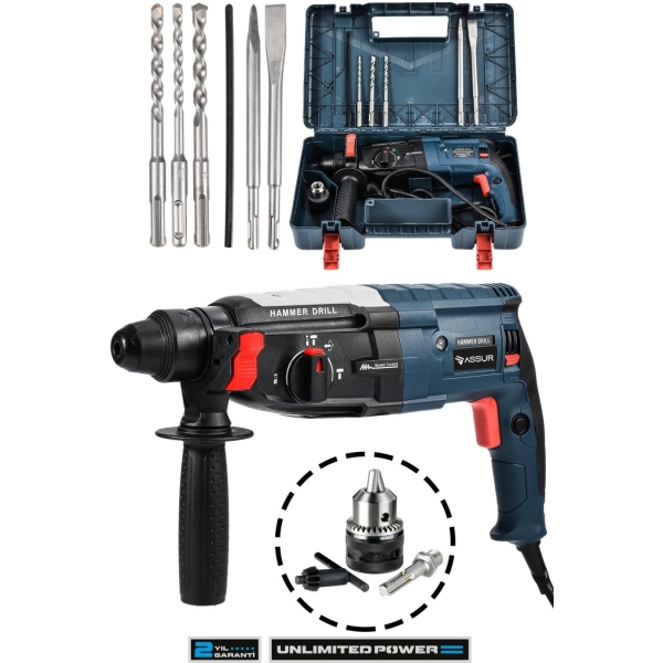 ASSUR 850W Metal Şanzıman Darbeli Matkap Kırıcı Delici Hilti 2-28mm