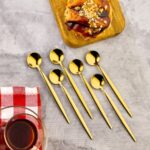 FBZhome 6'lı Lüx Yuvarlak Gold Çay Kaşığı - Kaşık 13 Cm