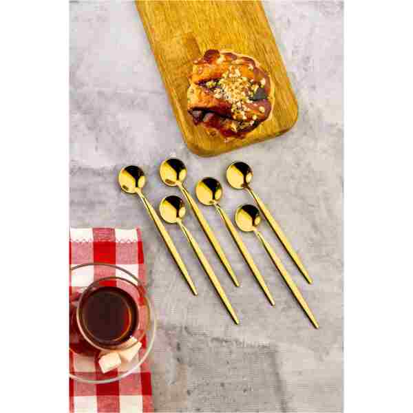 FBZhome 6'lı Lüx Yuvarlak Gold Çay Kaşığı - Kaşık 13 Cm