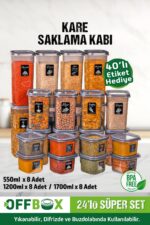OFFBOX 24 Adet 48 Parça 0,55-1,2-1,7 Litre Kare Erzak Bakliyat Baharat Saklama Kabı Seti 40 Etiket Hediyeli - Görsel 9